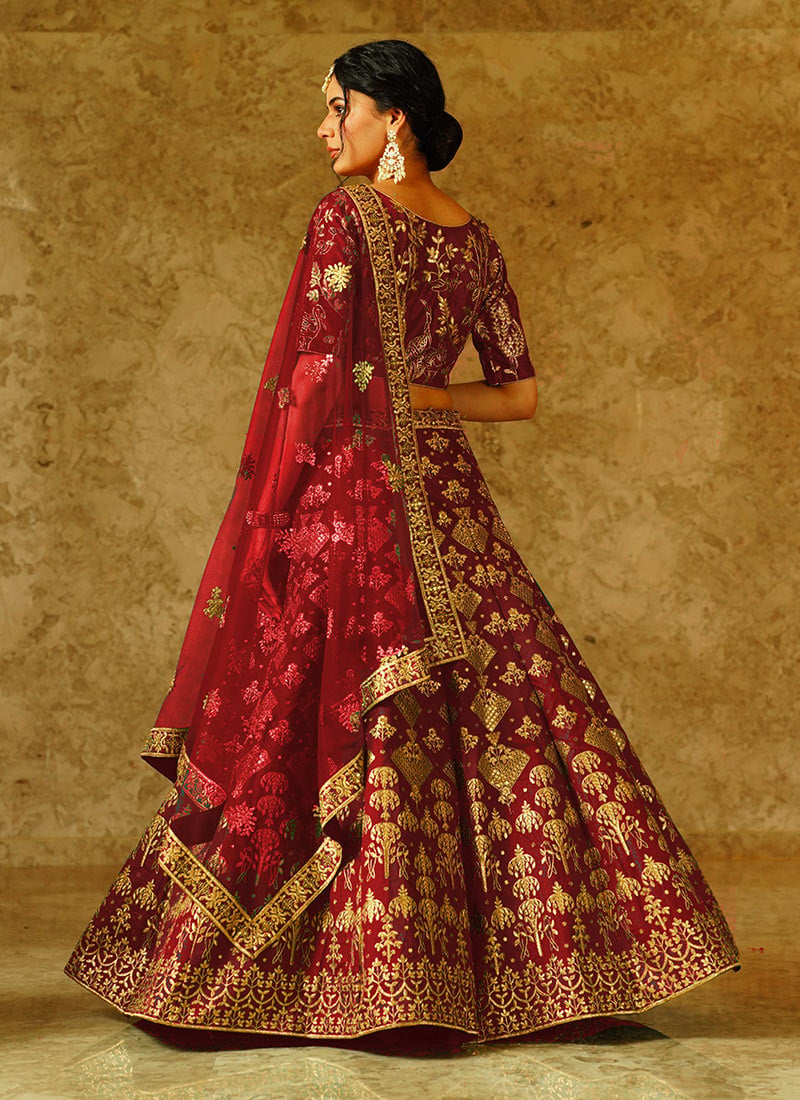 Nayana Maroon Color Chanda Silk Sequins Thread Embroidery Work Lehenga Choli main image 0