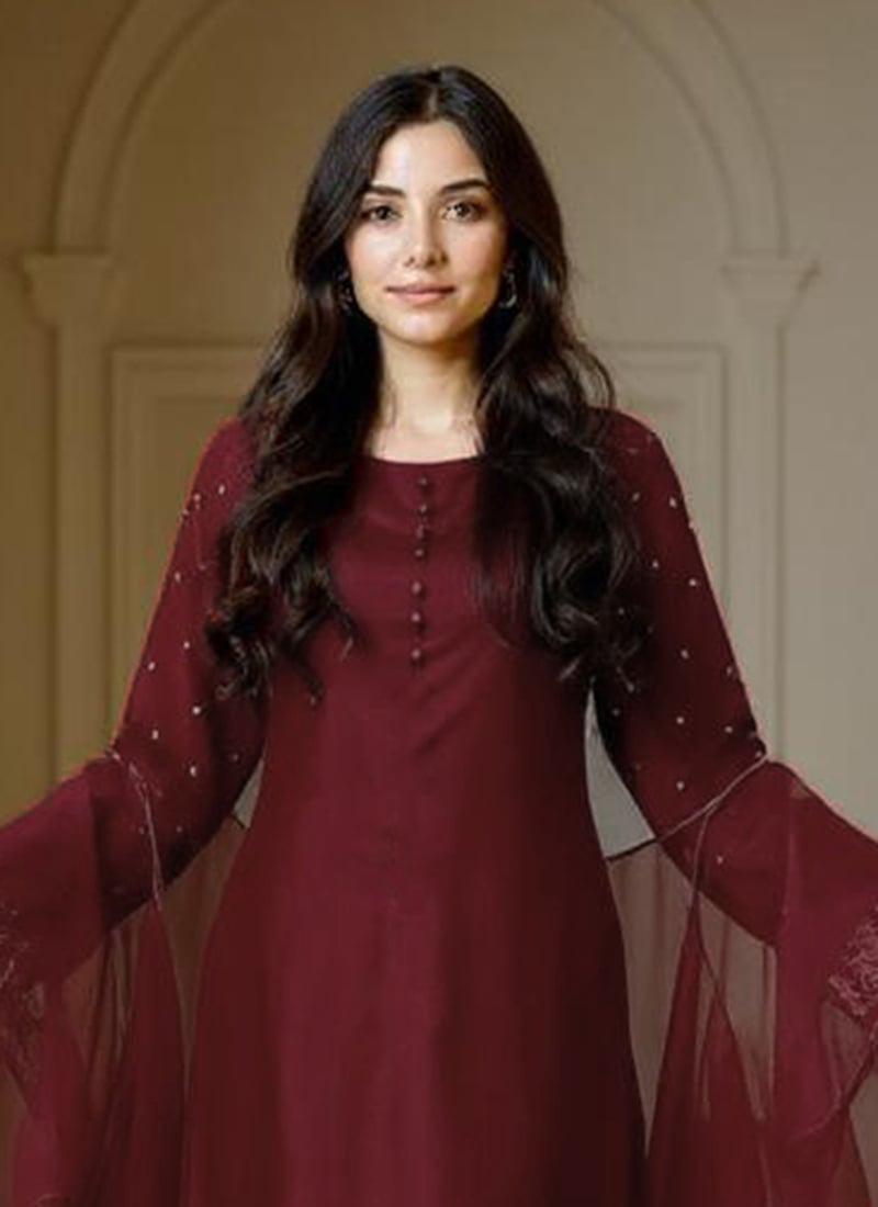 Dazzling Maroon Embroidered Straight Pant Salwar Suit
