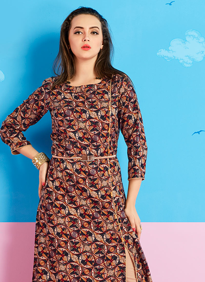 Buy Multicolor Cotton Rayon Dress, Printed, dresses and gown Online