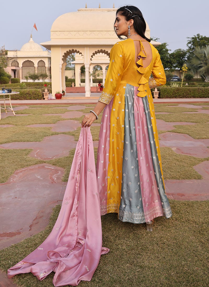 Buy Multicolor Rangoli Silk Embroidered Sequins Anarkali Suit Festive ...