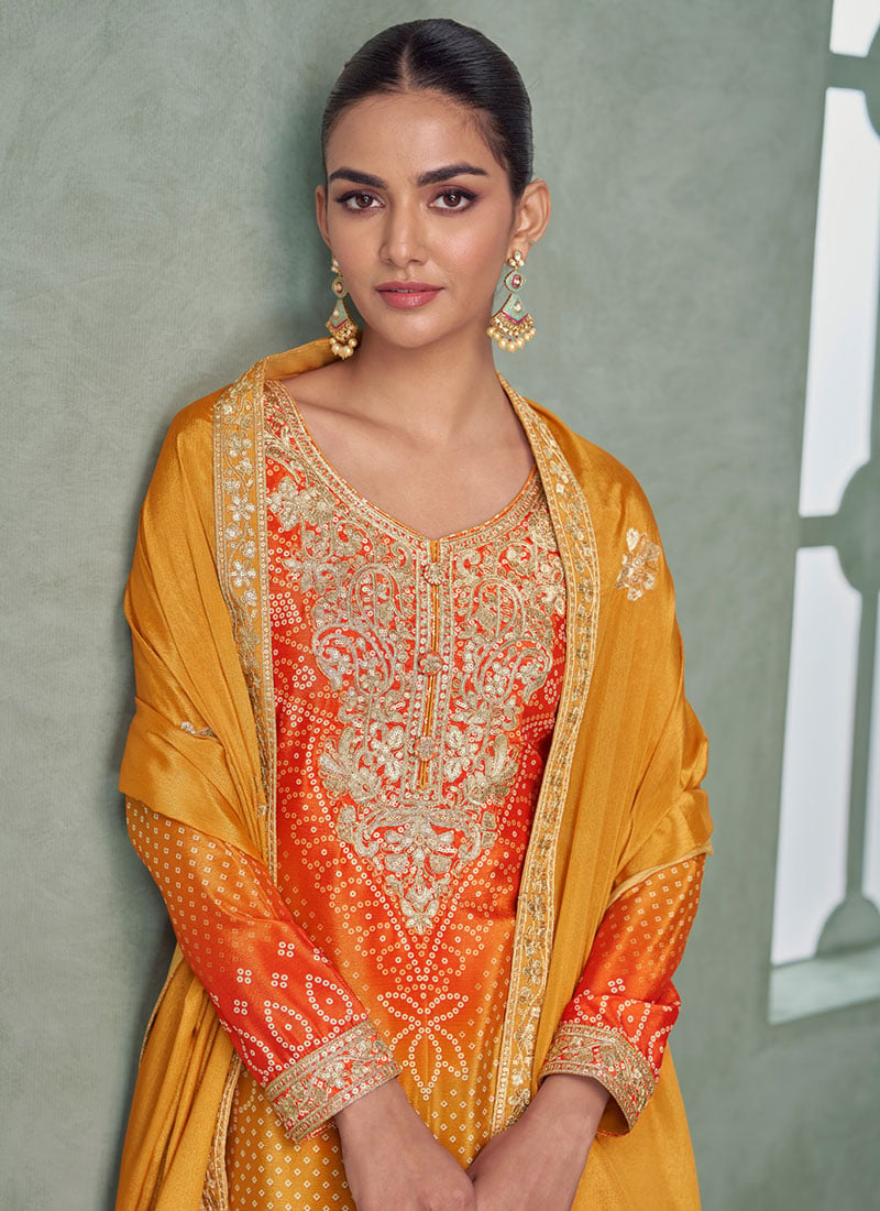 Trendy Mustard Vertical Silk Designer Function Wear Silk Readymade Suit Collection With Mustard Vertical Silk main image 0