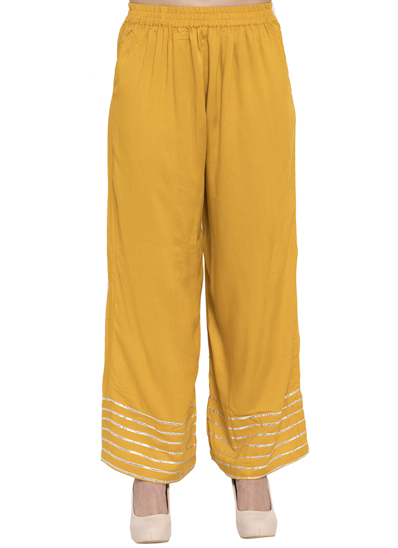 Buy Mustard Cotton Palazzo Pant, Gota, palazzo pant Online Shopping