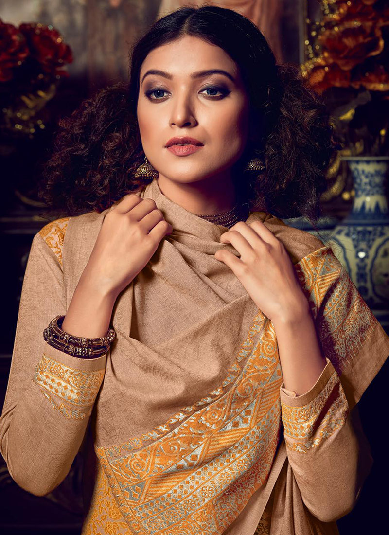 Buy Mustard Cotton Straight Pant Suit, Handloom , Jacquard, straight