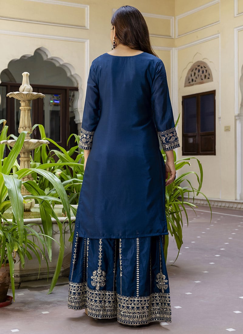 Premium Real Chinon Silk Palazzo with Full Heavy Embroidery Elegant & Luxurious Designer Work