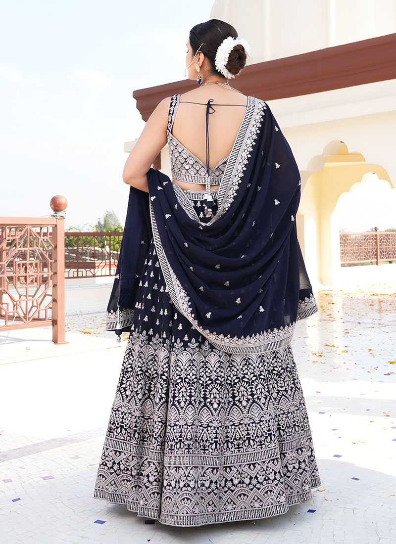 Ombre Resham & Sequin Work Georgette Pleated Lehenga Choli Dupatta Set