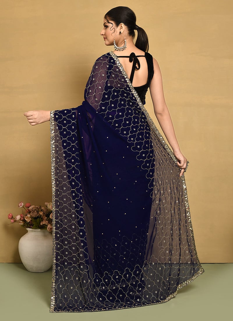 Navy Mirror & Gota Embroidered Saree main image 1