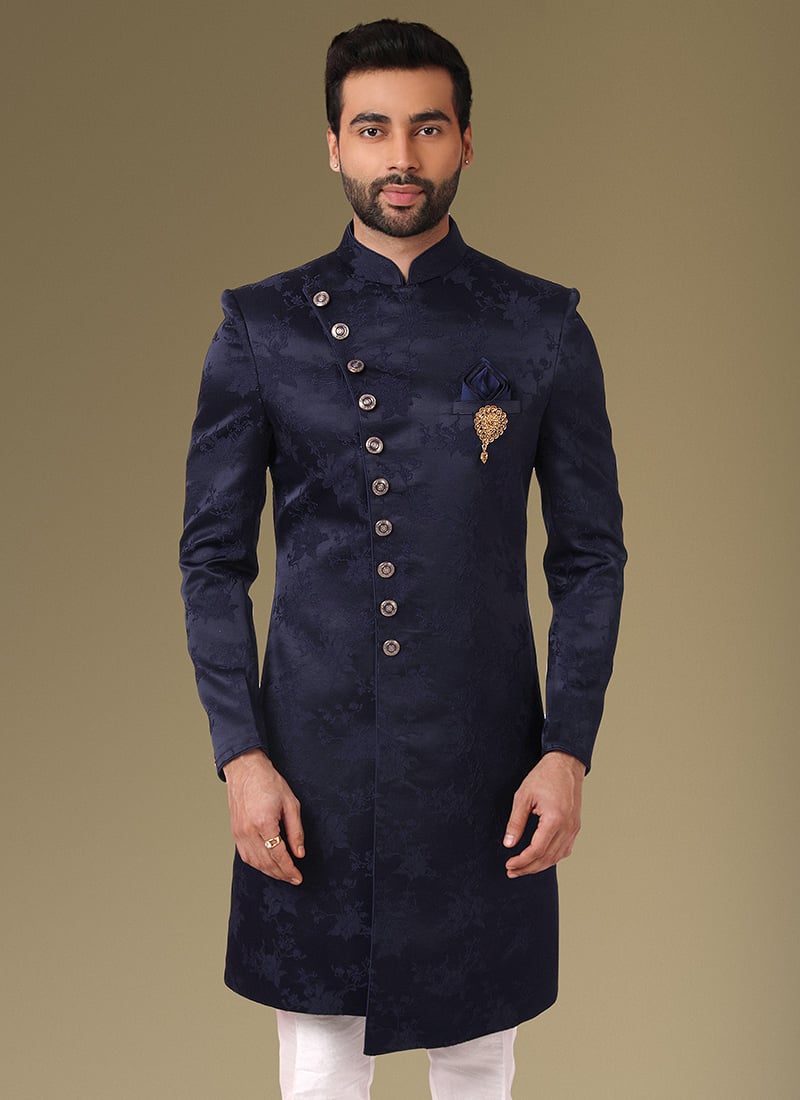 Navy Blue Kurta Imported Brocade Jacquard Aligadhi Pant