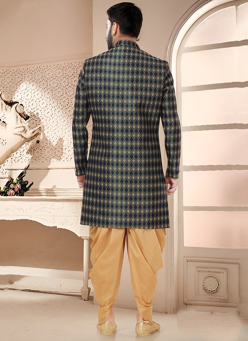 Navy Blue Heavy Jacquard Silk Pant Straight main image 1