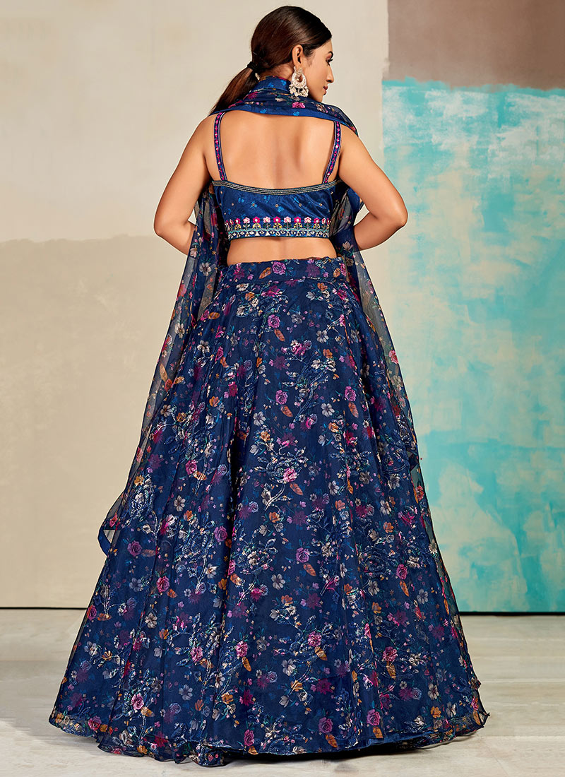 Blue Organza Mirror work Lehengas GHSDRS1904