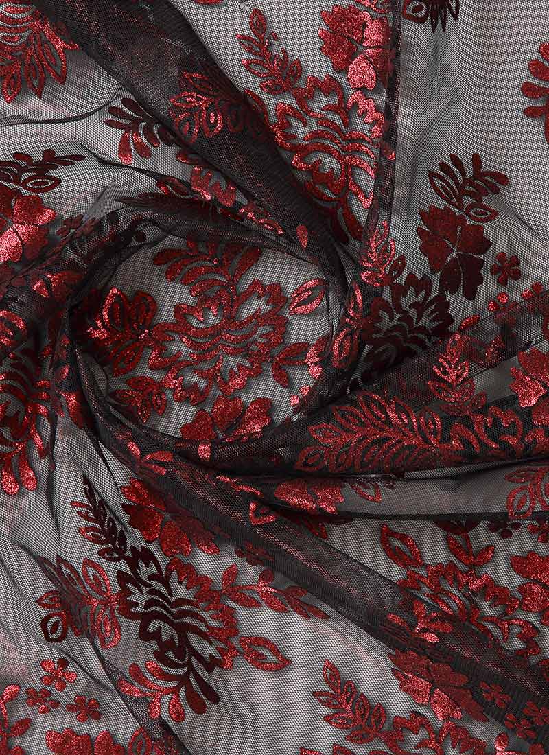 Buy Black Net Fabric, Embroidered, blended patterned Online Shopping