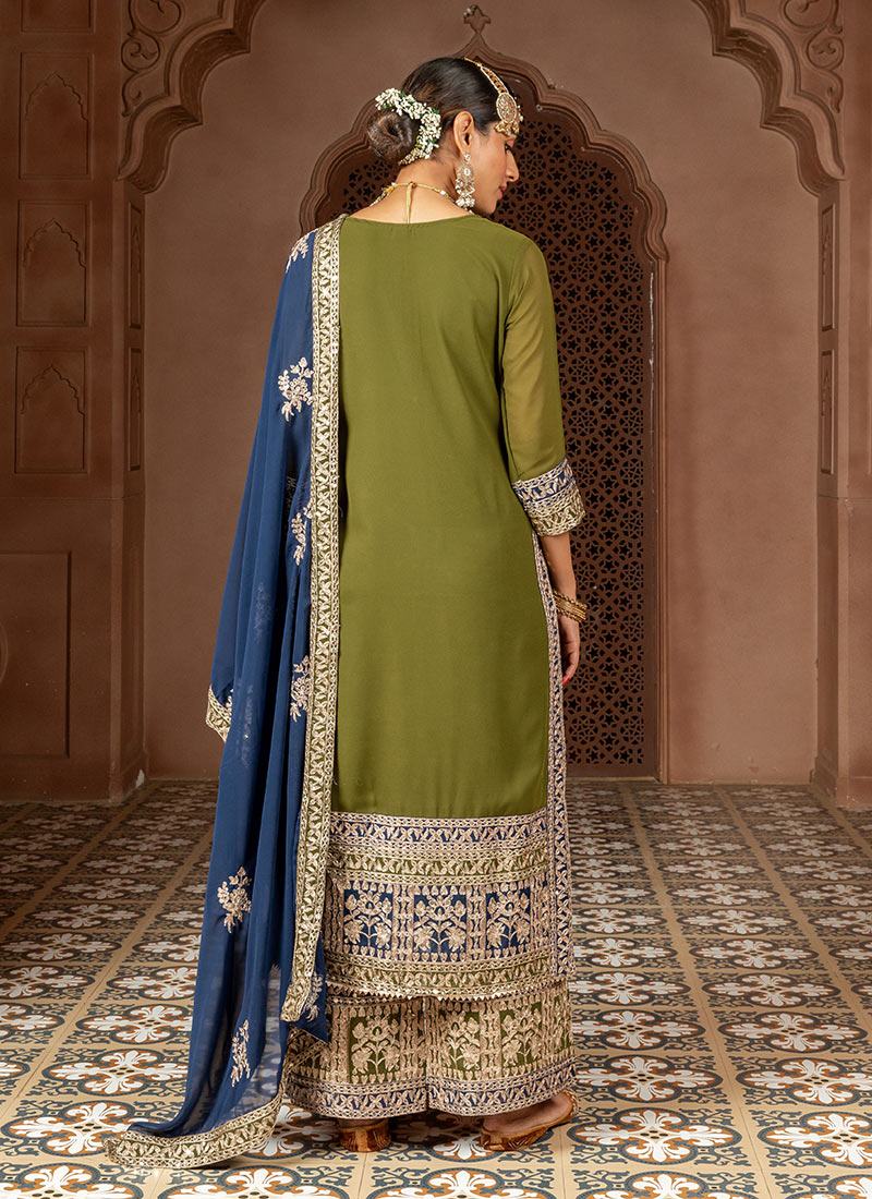 Green Faux Georgette Palazzo Suit main image 0