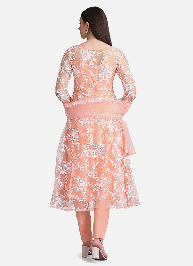 Classy Printed with Net Dupatta Anarkali Set - Rent