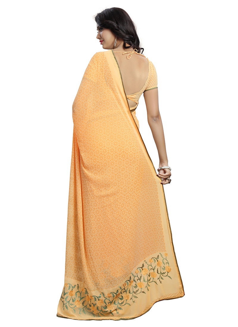 Buy Orange Chiffon saree, sari Online Shopping, SAKSFA8001