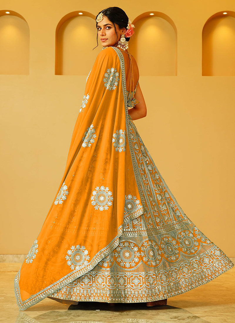 Premium Faux Georgette & Diamond Silk Lehenga Set