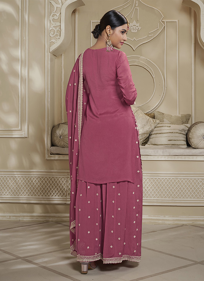 Purple Traditional Redaymade Pakistani Sharara Suit With Sequins & Zari Work main image 1
