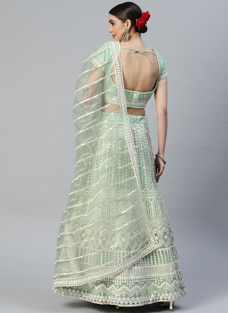 Green Satin Blend Mirror work Lehengas GHSACW2964