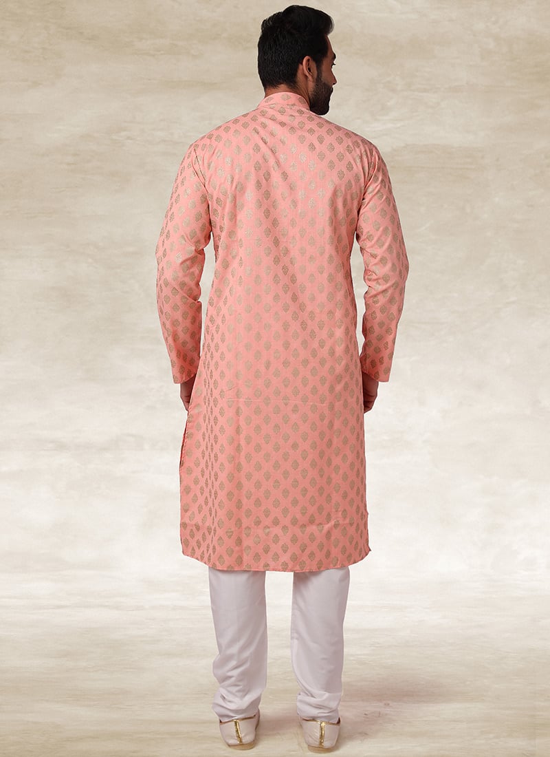 Babyhug 100% Cotton Knit Full Sleeves Kurta Pyjama Set with Printed Jacket - Peach