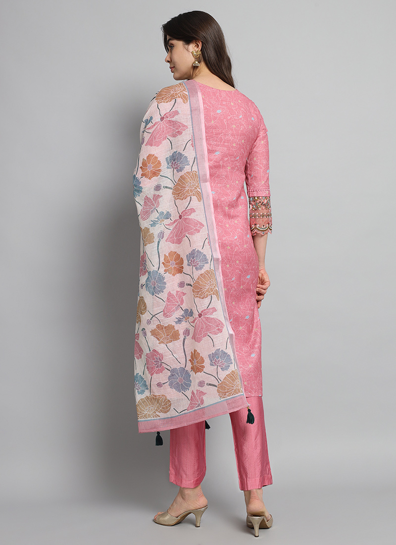 Buy Peach Linen Cotton Embroidered Straight Pant Suit After Six Wear