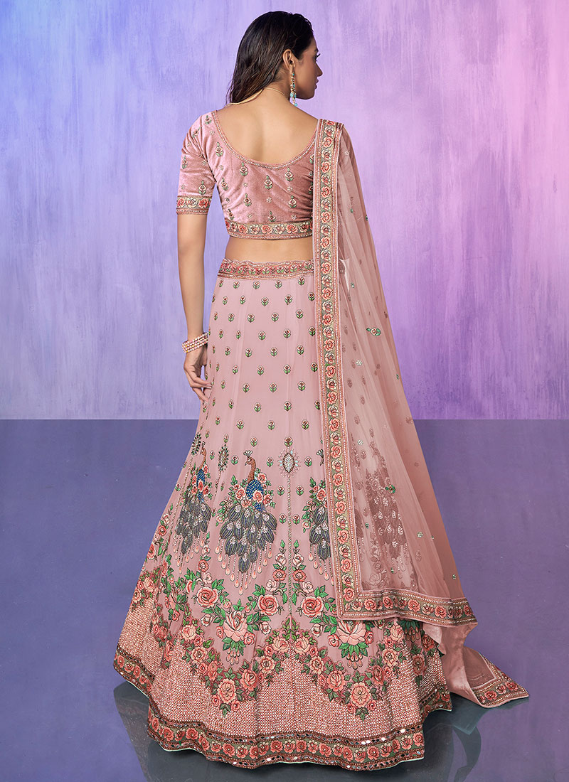 Peach Faux Georgette Lehenga Straight