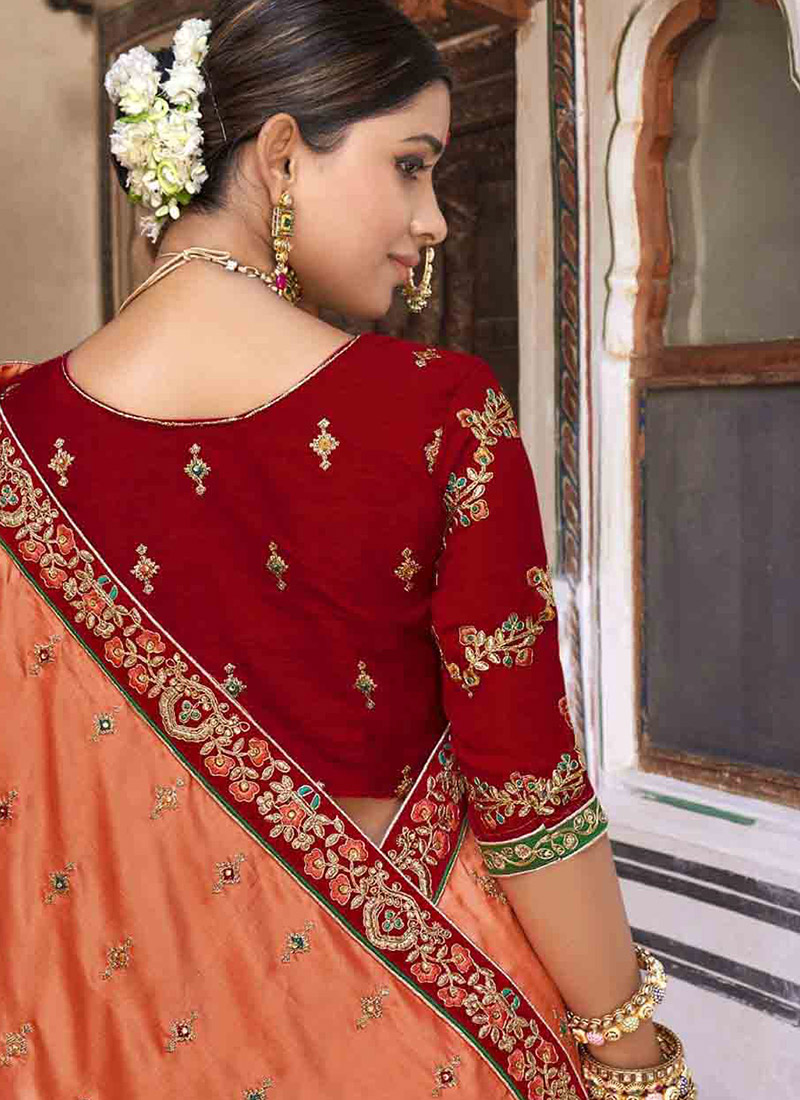 Buy Peach Viscose Embroidery Work Saree Party Wear, Embroidered, sari