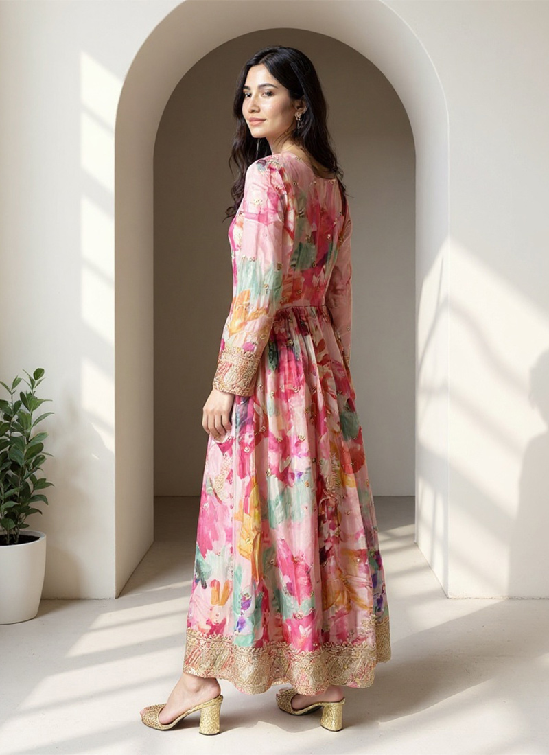 Dola Jacquard Pink Embroidered Festive Anarkali Suit