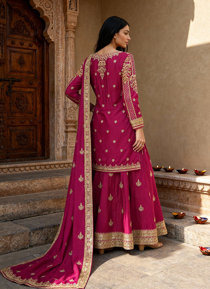 Silk Floor Length Flared Suit with Zari Embroidery