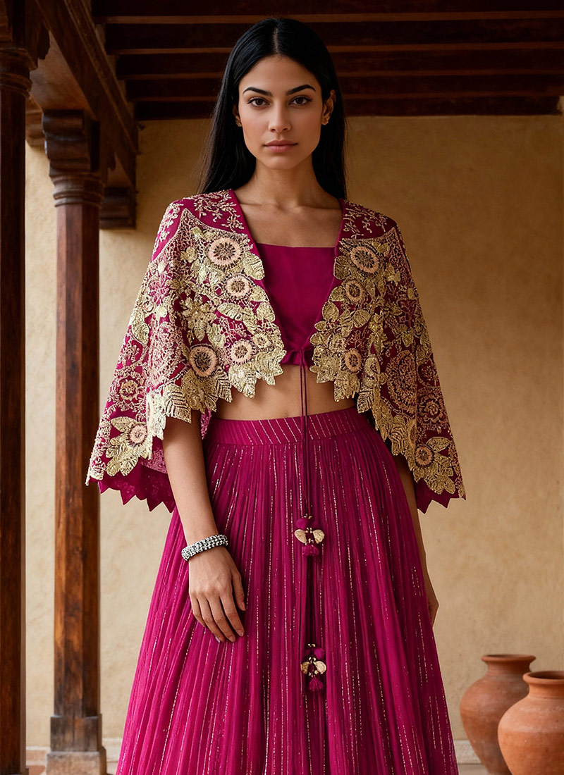 Embroidered Indo-Western Jacket Style Lehenga for Women