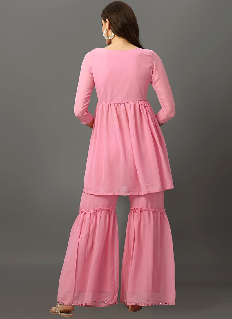 Gold Tonal Embroidered Kurta and Sharara Set main image 0