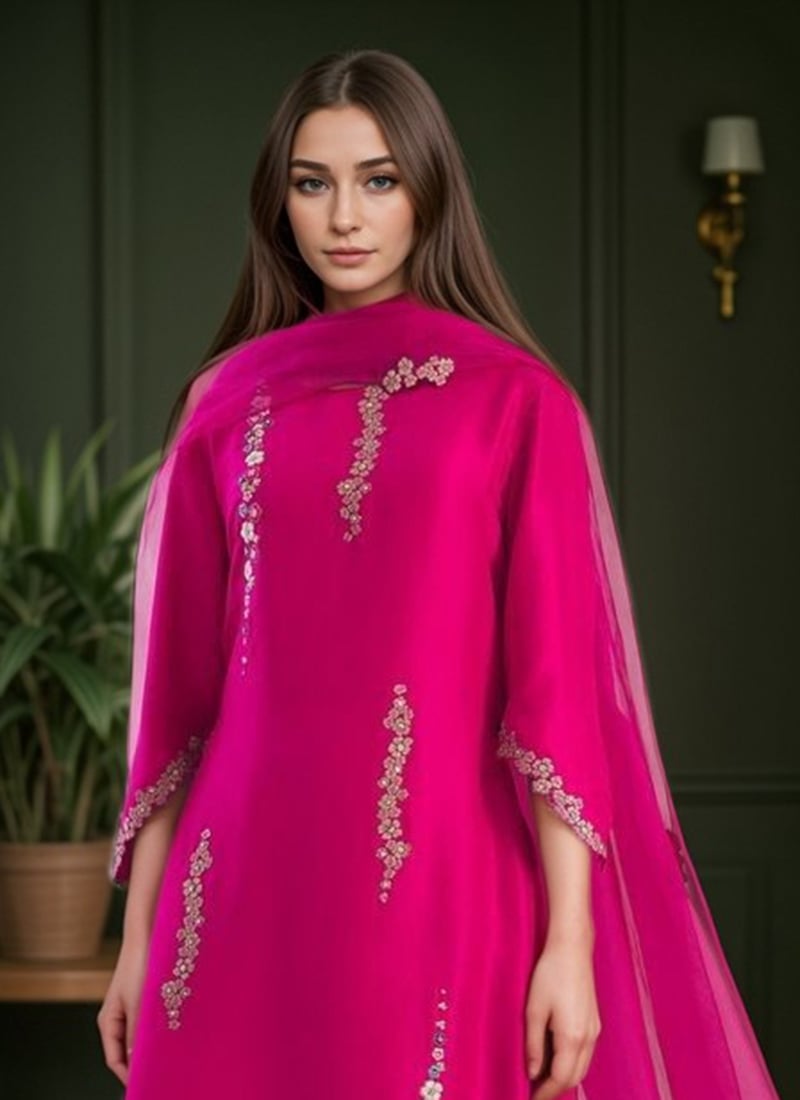 Pink Poly Silk Palazzo Suit