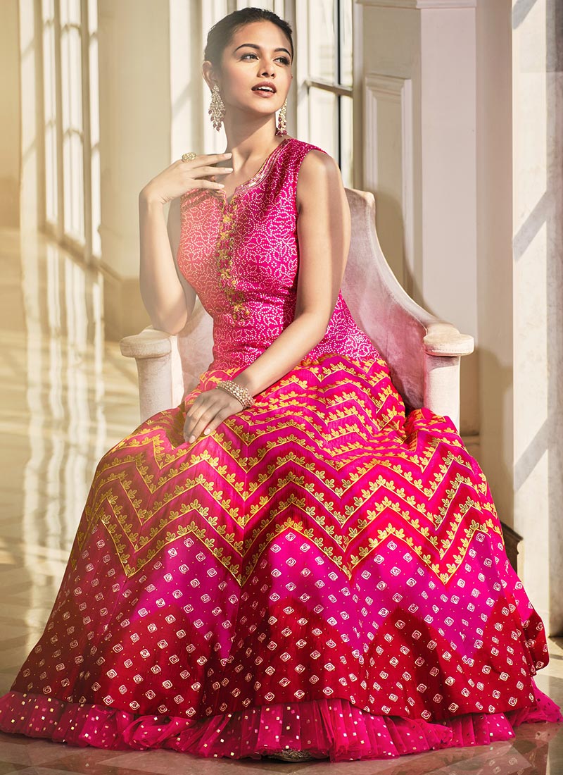 Buy Pink Soft Silk Digital Printed Work Gown Party Wear, Digital Print