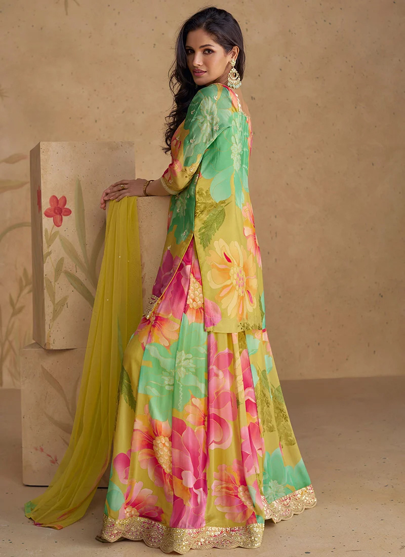 Chinon & Digital Print With Embroidery Sequins Work With Canvas And Attached With Can Can Lehenga Choli