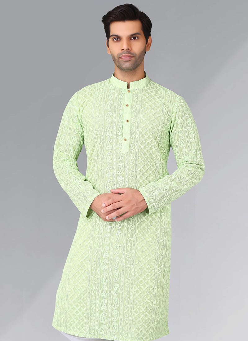 Collar Chikankari Embroidered Kurta With Pyjama