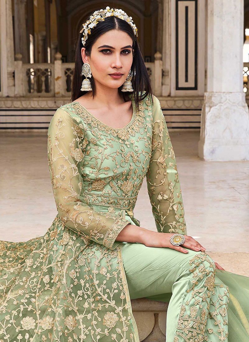 Classy Green Embroidered Straight Pant Salwar Suit main image 1