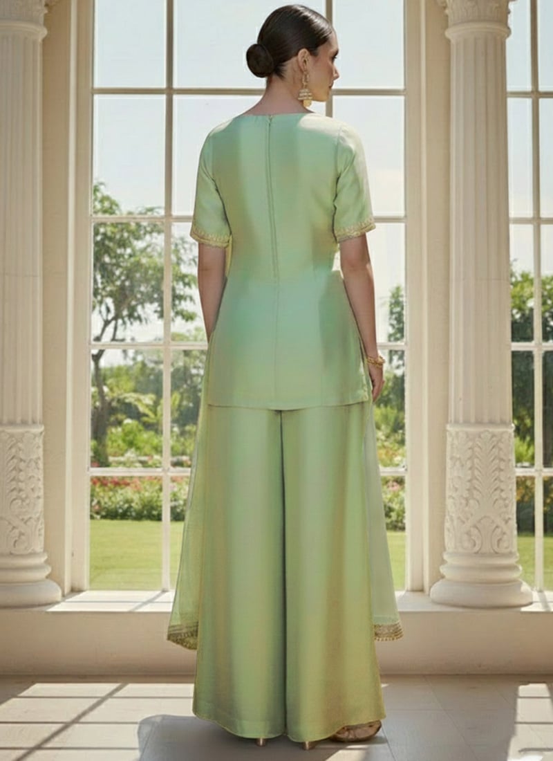Buy Pista Green Silk Palazzo Suit Festive Wear Online at Best Price