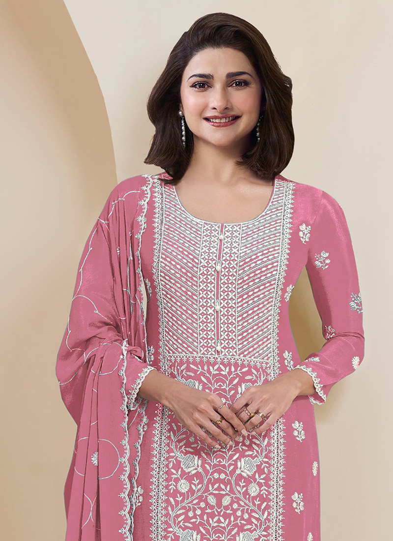 Pink Attractive Looking Pant Suit With Designer Embroidery Work main image 0