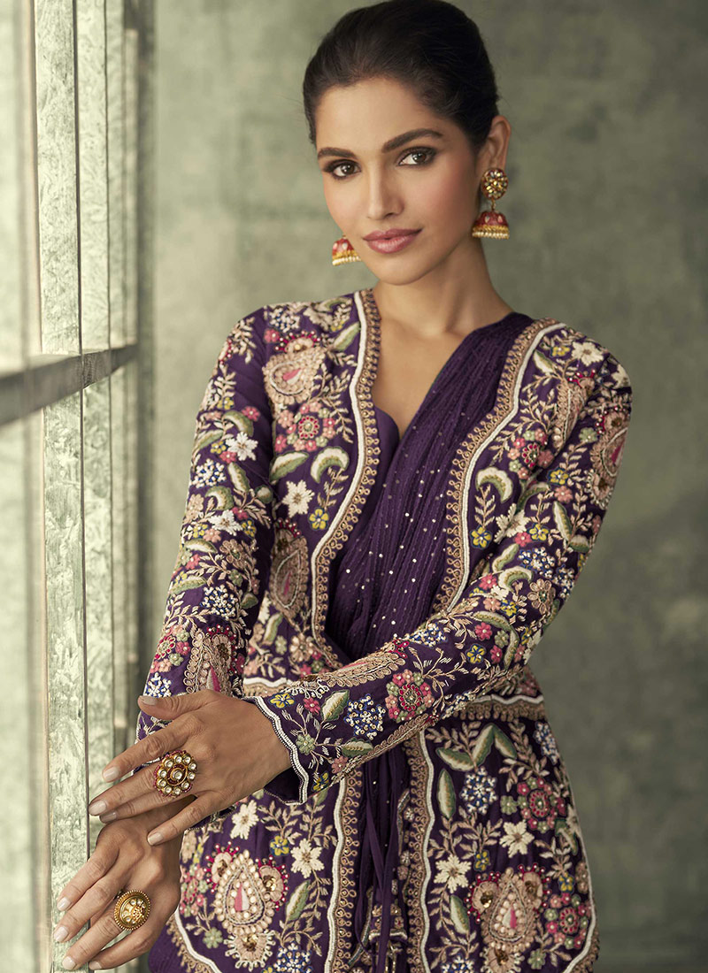 Shop Purple Chinon Embroidered Dresses And Gown Party Wear Online at