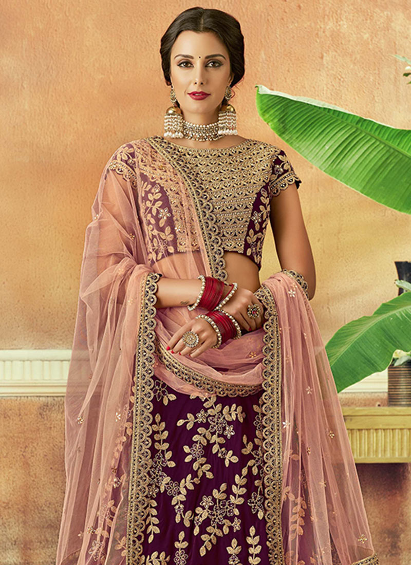 Buy Purple Embroidered Umbrella Lehenga, Embroidered, umbrella lehenga