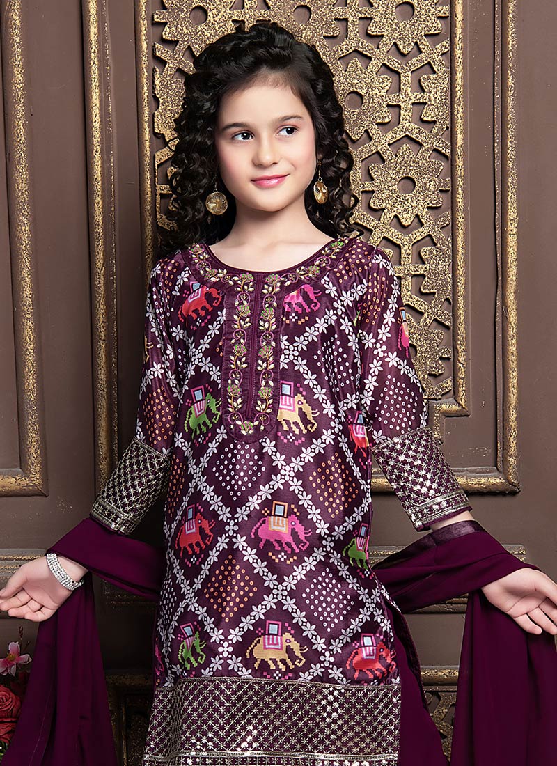 Pink Silk Salwar Suit With Dupatta For Kids