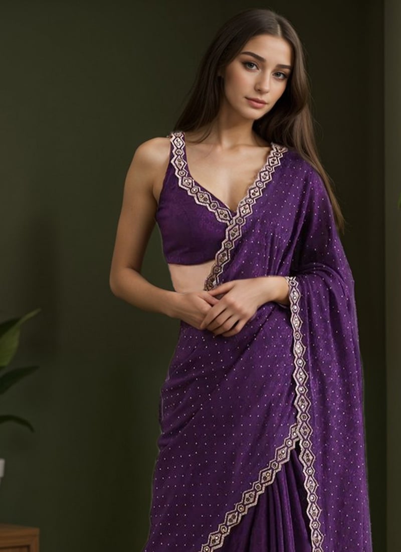 Rose Gold Cut Dana & Mirror Work Designer Saree