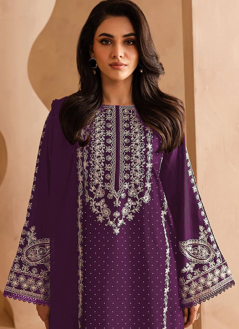 Mauve Georgette Pant Suit With Prettified Embroidery Work