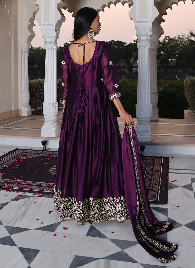 Shop Purple Rangoli Silk Embroidered Anarkali Suit Festive Wear Online ...