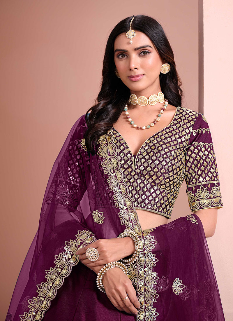 Blue Silk Sequins Umbrella Lehenga Wedding Wear