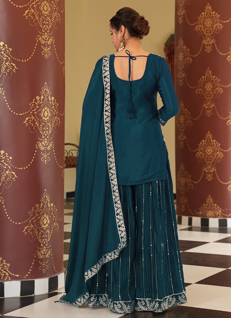 Rama Chinnon Silk Festive Embroidered Palazzo Style Suit