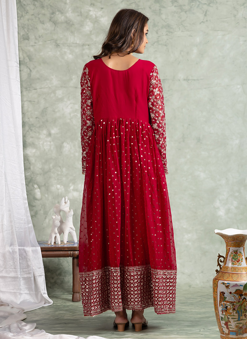 Pink Faux Georgette Pant Anarkali main image 1