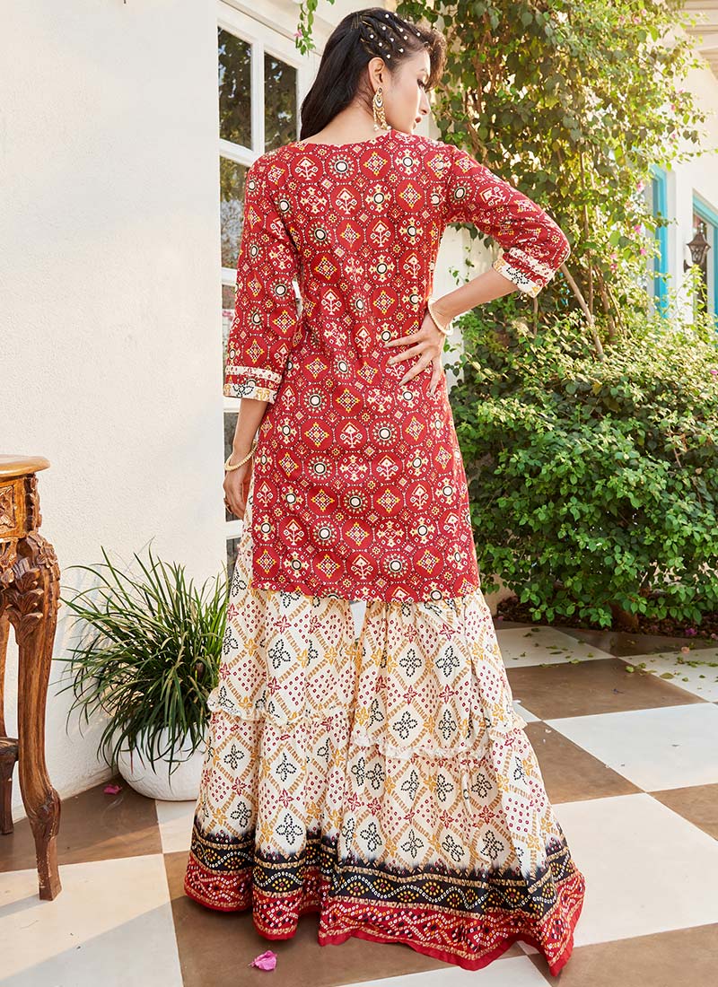 Red Acrylic Straight Kurta with Palazzo Co-ord Set for Winter