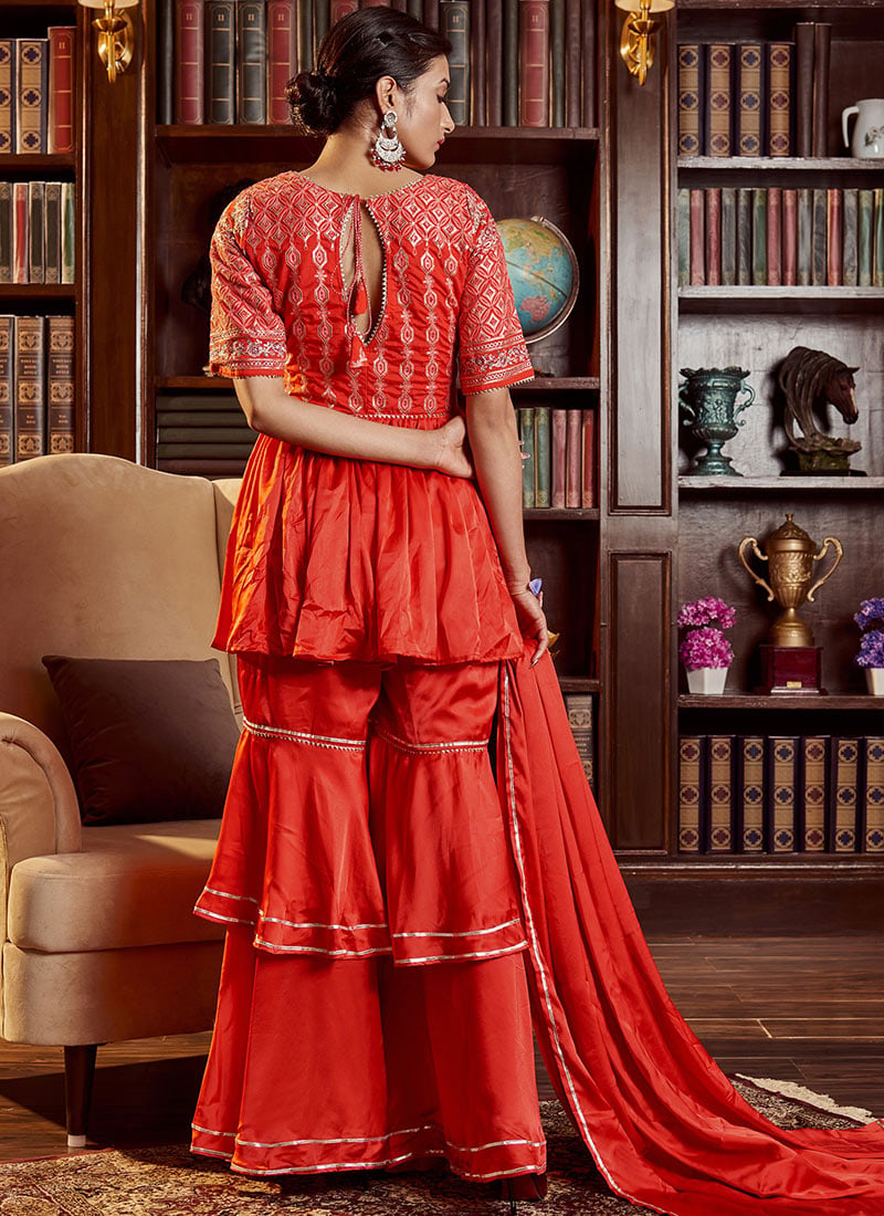 Red Anti Wrinkle Pleated Salwar
