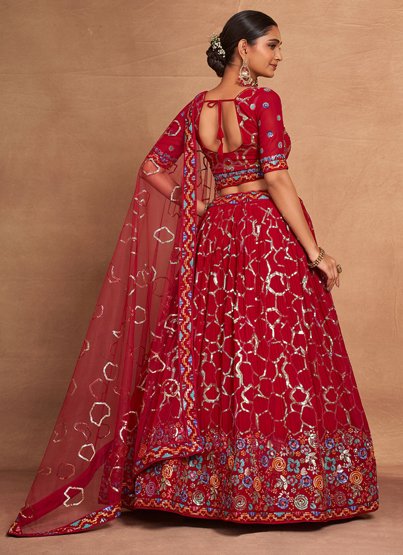 Rose Red Lehenga style Dress Faux Georgette main image 0