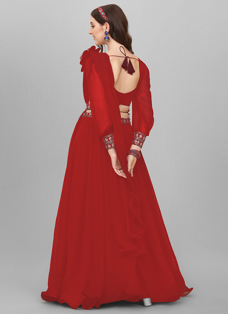 Rose Red Lehenga style Dress Faux Georgette main image 1
