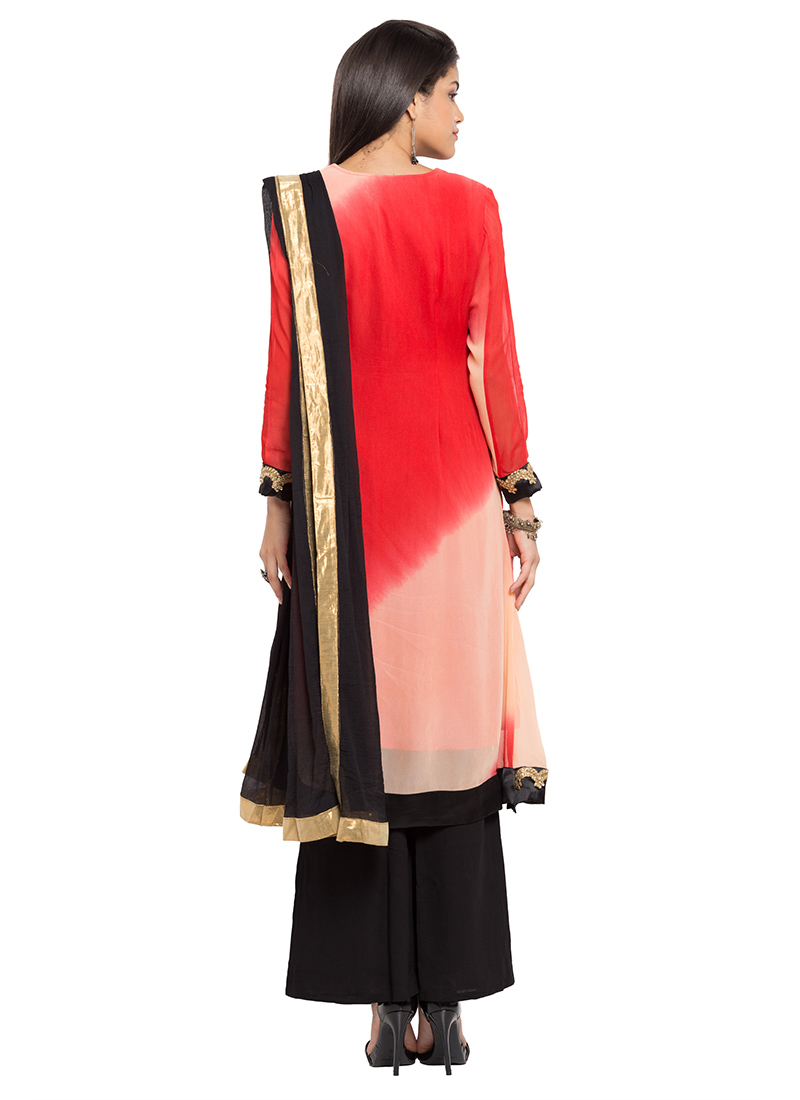 Red Faux Georgette Palazzo Straight main image 1