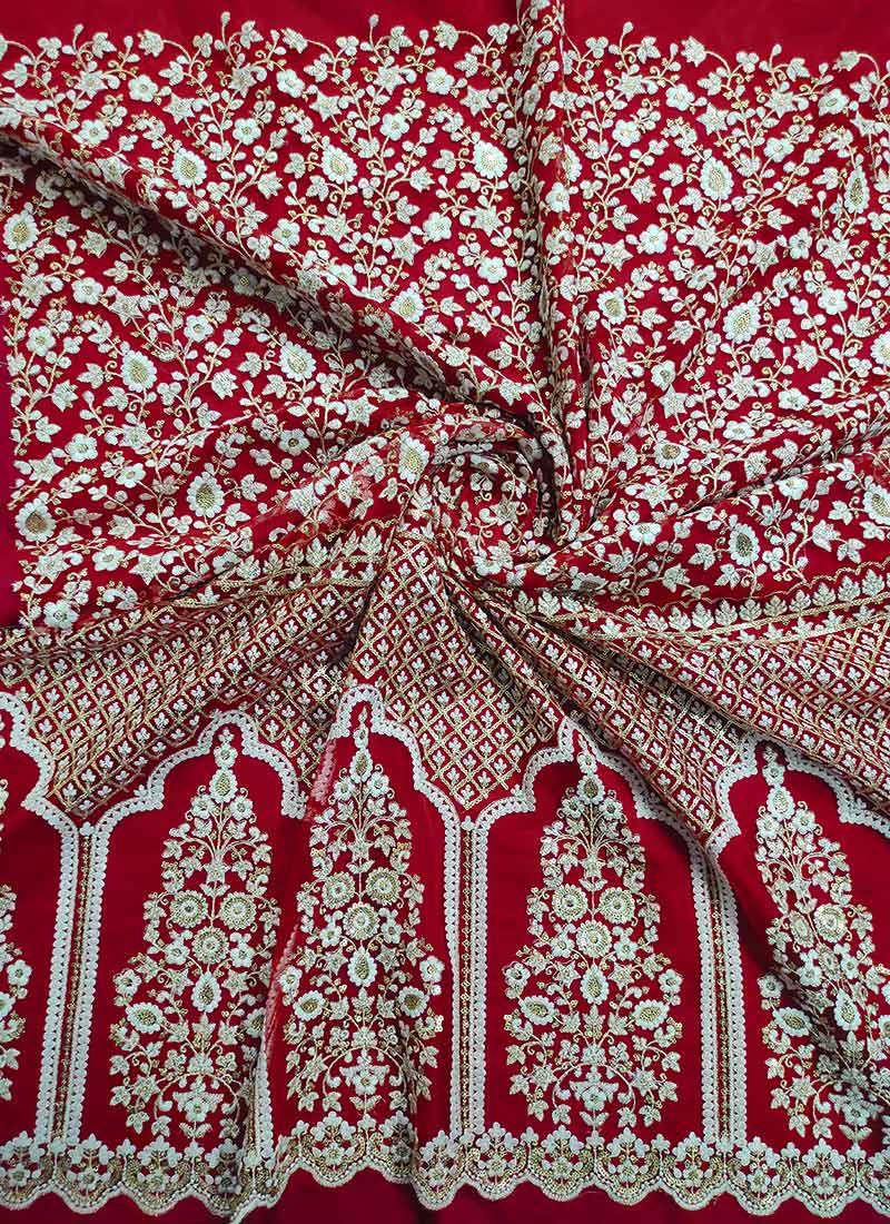 Rednet Pattern Shop Red Net Embroidered Fabric Online at Best Price | Ethnovog